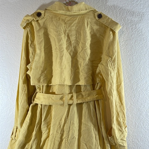 A New Day Women's Button Up Linen Trench Coat Jacket Yellow Linen/Rayon Pockets - Picture 6 of 14